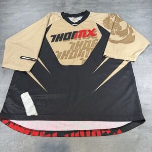 Thor Motocross Dirtbike Jersey Men Large Brown Black Short 3/4 Sleeve Static‎